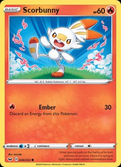 Scorbunny 030/202 Common – Sword & Shield Pokémon card
