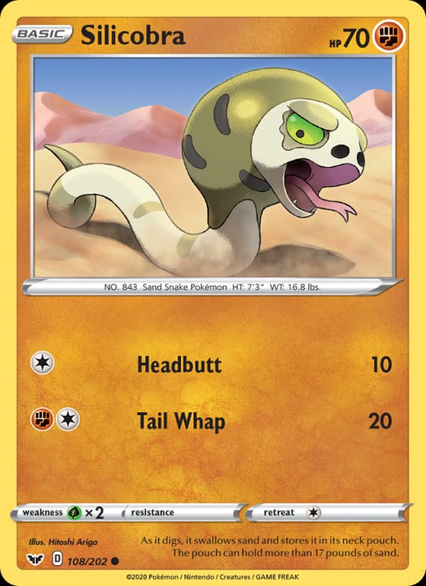 Silicobra 108/202 Sword & Shield Pokémon card