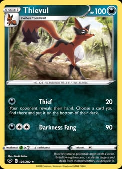 Thievul 126/202 Rare – Sword & Shield Pokémon card