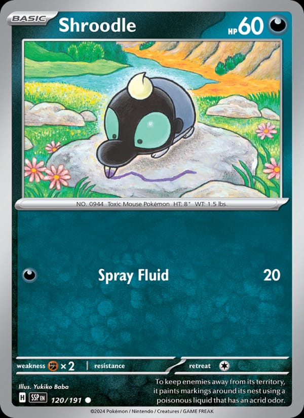 Shroodle 120/191 Surging Sparks Pokémon card