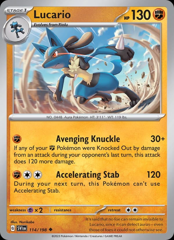 Lucario 114/198 Scarlet & Violet Base Set Pokémon card