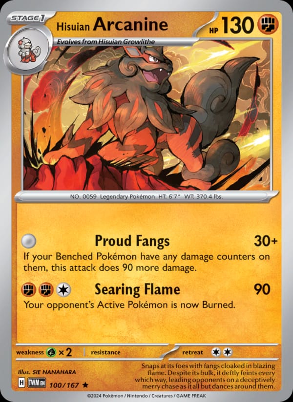 Hisuian Arcanine 100/167 Twilight Masquerade Pokémon card