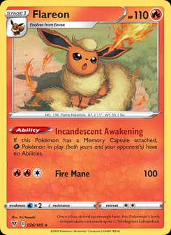 Flareon 026/185 Rare – Vivid Voltage Pokémon card