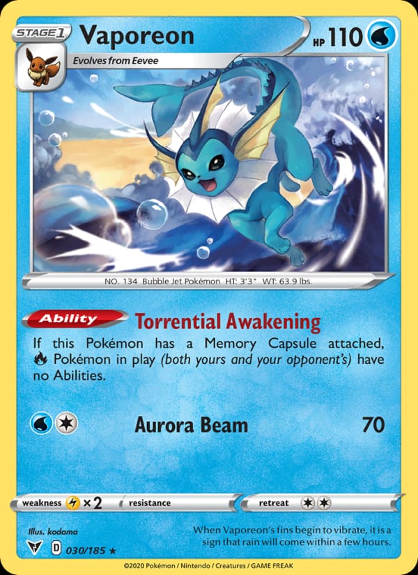 Vaporeon 030/185 Vivid Voltage Pokémon card