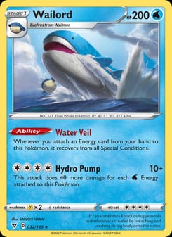 Wailord 032/185 Holo Rare – Vivid Voltage Pokémon card