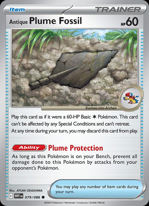 Antique Plume Fossil 079/086 White Flare Pokémon card