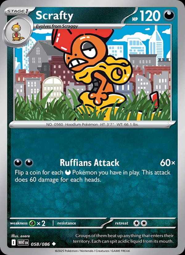 Scrafty 058/086 White Flare Pokémon card